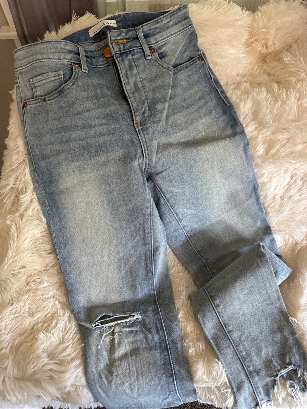 LOFT Light Blue Distressed Cropped Jeans